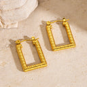 French Geometric Stainless Steel Hoop Earrings, Niche Luxury Embossed Square Anti-Tarnish Earrings for Women