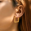 French Geometric Stainless Steel Hoop Earrings, Niche Luxury Embossed Square Anti-Tarnish Earrings for Women