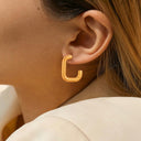 Wholesale Ins Minimalist Stainless Steel Earrings, 18K Gold Plated Strip C-Shaped Titanium Steel Retro Luxury Studs
