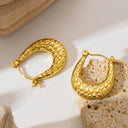 Western Style Geometric Polygonal U-Shaped Ear Clips, Vintage Elegant Alligator Print Stainless Steel Earrings