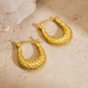 Western Style Geometric Polygonal U-Shaped Ear Clips, Vintage Elegant Alligator Print Stainless Steel Earrings