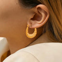 Western Style Geometric Polygonal U-Shaped Ear Clips, Vintage Elegant Alligator Print Stainless Steel Earrings