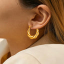 French Retro 18K Gold Plated Spiral Twist Large U-Shaped Earrings, Titanium Steel & Stainless Steel Fade-Proof Dangle Jewelry for Women