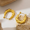 French Retro 18K Gold Plated Spiral Twist Large U-Shaped Earrings, Titanium Steel & Stainless Steel Fade-Proof Dangle Jewelry for Women