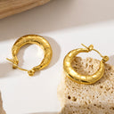 Wholesale Cross-Border Best-Selling Western Style Earrings, Premium Stainless Steel Minimalist Versatile Oil-Pressed Round Embossed Jewelry