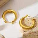 Fashion Metallic Stainless Steel Earrings, Retro Minimalist Round Polished Irregular Texture Versatile Jewelry for Women