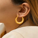 Fashion Metallic Stainless Steel Earrings, Retro Minimalist Round Polished Irregular Texture Versatile Jewelry for Women