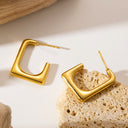 Cross-Border Best-Selling Titanium Steel Earrings, 18K Gold Plated Irregular Square Studs for Women's Daily Commute
