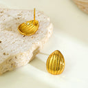 Women's 18K Gold Jewelry: Striped Melon Seed Stud Earrings & Retro Oversized Drop Earrings, Shein Fashion Accessories
