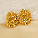 Women's Niche Chinese Style Earrings: Titanium Steel Geometric Flower Pattern Hoops, Threaded Detail Casual Accessories
