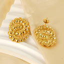 Chinese Vintage Style Unique Niche Earrings for Women: Geometric Flower Pattern, Hoop Design with Thread Detail, Casual Style Titanium Steel Accessories