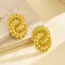Women's Niche Chinese Style Earrings: Titanium Steel Geometric Flower Pattern Hoops, Threaded Detail Casual Accessories