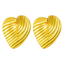 Bulk Light Luxury Jewelry: 18K Gold Plated Stainless Steel Striped Heart Studs, European American Style, Trendy Versatile Design