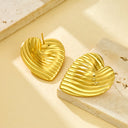 Bulk Light Luxury Jewelry: 18K Gold Plated Stainless Steel Striped Heart Studs, European American Style, Trendy Versatile Design