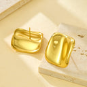 New - style Irregular Smooth Earrings: Square and Round Shapes with Concave - Convex Effect, British - style Stainless Steel Golden Studs, Fashionable & Unique Design