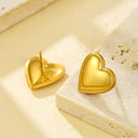 Women's Stainless Steel Stud Earrings: New - style French - style, Smooth - surfaced Heart Shape, Golden Color, Simple & Small, Full of Fashion Design Sense