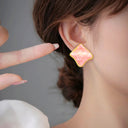 High-End Asymmetrical Titanium Steel Stud Earrings & French Vintage Geometric Rhombus Enamel Drip Drop Earrings for Women