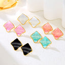 High-End Asymmetrical Titanium Steel Stud Earrings & French Vintage Geometric Rhombus Enamel Drip Drop Earrings for Women