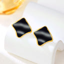 High-End Asymmetrical Titanium Steel Stud Earrings & French Vintage Geometric Rhombus Enamel Drip Drop Earrings for Women