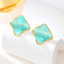 High-End Asymmetrical Titanium Steel Stud Earrings & French Vintage Geometric Rhombus Enamel Drip Drop Earrings for Women