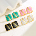 Korean Niche Design Painted Enamel Square Earrings - 2025 New Style Trendy Earrings for Women, Simple Stud Earrings Wholesale