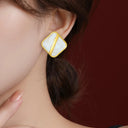 Korean Niche Design Painted Enamel Square Earrings - 2025 New Style Trendy Earrings for Women, Simple Stud Earrings Wholesale