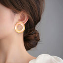 Cross-Border Premium Light Luxury Fashion Geometric Asymmetrical Painted Enamel Drip Circle Stud Earrings