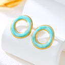 Cross-Border Premium Light Luxury Fashion Geometric Asymmetrical Painted Enamel Drip Circle Stud Earrings
