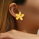 Metal Exaggerated Geometric Flower Earrings & Niche Cold - Wind Temperament Stud Earrings, Fashionable and High - Sense Ear Accessories Wholesale