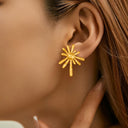Cross-Border Stainless Steel 18K Gold Sunburst Radiant Stud Earrings & INS New Style Bold Unique Asymmetrical Trendy Earrings