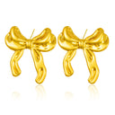 European - American INS - Style Gentle Temperament Stainless Steel Bow Stud Earrings, 18K Gold Plated, Unique Niche Design, Fashionable Earrings
