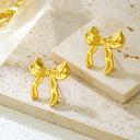 European - American INS - Style Gentle Temperament Stainless Steel Bow Stud Earrings, 18K Gold Plated, Unique Niche Design, Fashionable Earrings