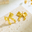 European - American INS - Style Gentle Temperament Stainless Steel Bow Stud Earrings, 18K Gold Plated, Unique Niche Design, Fashionable Earrings