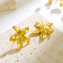 Cross-Border European-American INS Niche 5-Petal Flower Stainless Steel Stud Earrings, Minimalist Glossy Polished Office Earrings, 18K Gold Plated Jewelry