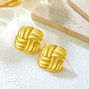 Korean-Style Minimalist High-End Square Twisted Titanium Steel Stud Earrings, Women's Niche Design Light Luxury Textured Retro Internet-Famous Earrings