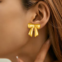 Cross-Border New High-End Fashion Titanium Steel Bowknot Stud Earrings, Stylish Statement Exaggerated Earrings, Versatile Trendy Jewelry