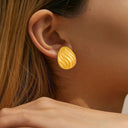 Cross-Border Jewelry - Metal Shell Nautical-Style Niche Earrings & Retro Versatile Minimalist Striped Stud Earrings for Women