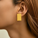 Cross-Border Fashion Minimalist Bold Square Plate Stud Earrings (Stainless Steel) & 18K Gold Grand High-End Square Woven Drop Earrings