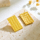 Cross-Border Fashion Minimalist Bold Square Plate Stud Earrings (Stainless Steel) & 18K Gold Grand High-End Square Woven Drop Earrings
