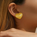 Cross-Border Best-Selling Striped Heart Stud Earrings, Stainless Steel Gold Tone High-End Versatile Earrings, Stylish Elegant Minimalist Luxury Jewelry