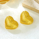 Cross-Border Best-Selling Striped Heart Stud Earrings, Stainless Steel Gold Tone High-End Versatile Earrings, Stylish Elegant Minimalist Luxury Jewelry