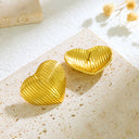Cross-Border Best-Selling Striped Heart Stud Earrings, Stainless Steel Gold Tone High-End Versatile Earrings, Stylish Elegant Minimalist Luxury Jewelry