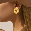 INS-Style Euro-American Cross-Border 18K Gold Plated Stainless Steel Earrings, Ruffled Hammered Textured Hoop Earrings, Hollow-Out Versatile Fashion Jewelry