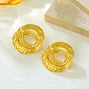 INS-Style Euro-American Cross-Border 18K Gold Plated Stainless Steel Earrings, Ruffled Hammered Textured Hoop Earrings, Hollow-Out Versatile Fashion Jewelry