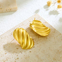 Cross-Border INS-Style 18K Gold Plated Stainless Steel Earrings, Seashell Pattern & Striped Texture Metal Studs and Earrings Wholesale