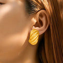 Cross-Border INS-Style 18K Gold Plated Stainless Steel Earrings, Seashell Pattern & Striped Texture Metal Studs and Earrings Wholesale