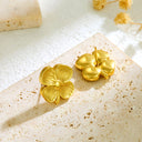 Vintage Flower Earrings, Stainless Steel 3D Mid-Century Style Four-Leaf Clover Stud Earrings for Women, Niche Design Ear Ornaments