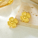Vintage Flower Earrings, Stainless Steel 3D Mid-Century Style Four-Leaf Clover Stud Earrings for Women, Niche Design Ear Ornaments