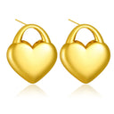 Cross-Border Stainless Steel Small Heart Stud Earrings for Women, Fashionable Minimalist 3D Heart Padlock Earrings, Factory In-Stock Wholesale Jewelry
