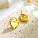 Cross-Border Stainless Steel Small Heart Stud Earrings for Women, Fashionable Minimalist 3D Heart Padlock Earrings, Factory In-Stock Wholesale Jewelry